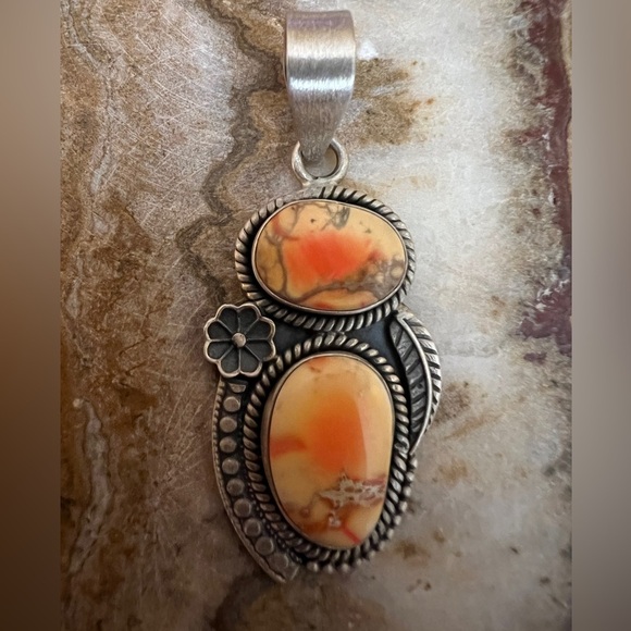 ❤️ Sea Sediment Jasper Statement Navajo Brushed 925 Pendant 2.04”L Unisex 9.5G - Picture 5 of 13